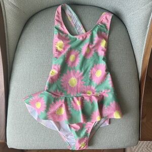 Sal & Pimenta Girls Floral Peplum One-Piece Swimsuit - Green & Pink